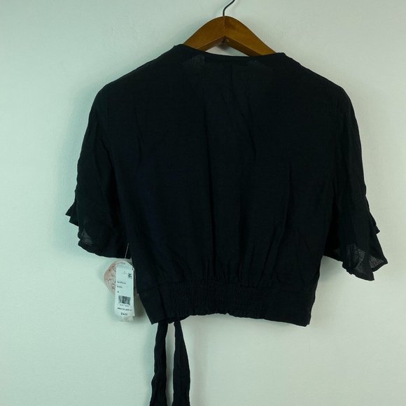 Gypsies & Moondust Juniors XS Black Tie Front Button Wrap Blouse Top NWT AQ86 - Picture 7 of 9